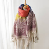 Vintage Floral Gradient Fringe Scarf For Winter_Cwasc2777