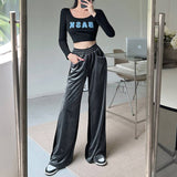 Suede Waist Waist Full Vertical Patchwork Pants