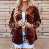 Solid Color Commuter With Velvet Lapel Shirt Lady