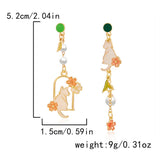 OIL PAINTING CHERRY BLOSSOM RABBIT EARRINGS_CWAJE2422