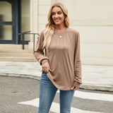 Solid Color Crew-Neck Long Sleeve Fashion T-Shirt