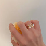 GOLD MULTI LAYER HOLLOW ZIRCONIA SHELL PEARL RING_CWAJE3101