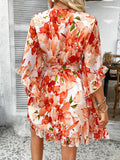 Vacation Floral Tie Waist Chiffon Short Dress