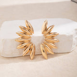 PUNK STYLE MINIMALIST FAN SHAPED BURR EARRINGS_CWAJE1154