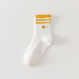 COLLEGE STYLE HEART TWO STRIPES PRINT CREW SOCKS_CWMS0900