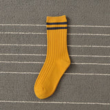 Wo-Striped Preppy Mid-Length Socks_Cwms0995