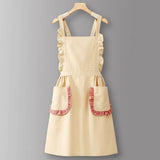 Cotton Striped Grid Kitchen Apron With Pocket_Cwmm10095