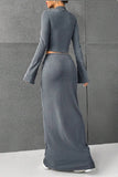 Solid Color Pants Long-Sleeved Top Two-Piece Set