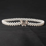 PEARL WOVEN ELASTIC BELT RHINESTONE ALLOY BUCKLES_CWABE0395