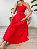 Solid Color Halter Dress With A Knotted Front