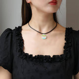 COLORFUL ENAMEL PENDANT NECKLACE EARRINGS SET_CWAJE2916