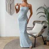 Sweet Floral Halter Backless Fit-And-Flare Dress