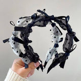 SIMPLE BLACK POLKA DOT BOW LACE HEADBAND_CWAHA1705