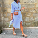 Striped Print Cardigan Mid-Length Dress