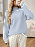 Semi-High-Neck Laid-Back Color-Blocking Sweater