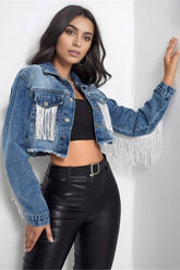 Cwjj0231_Old Long-Sleeved Denim Jacket With Fringe