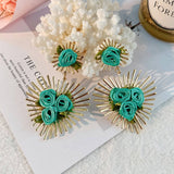 HANDMADE FABRIC FLOWER HEART EARRINGS FOR WOMEN_CWMM6254