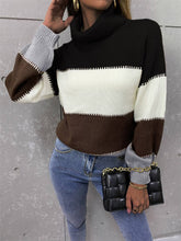 Turtleneck Patchwork Fashion Knit Long-Sleeved Sweater