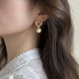 Valentines Day Fashion Retro Heart Pearl Earrings