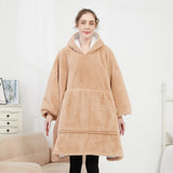 PLUS SIZE WEARABLE HOODIE BLANKET WITH BUNNY FUR_CWAHA6518