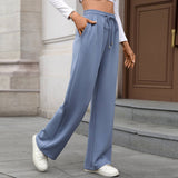 Solid Color Stretch Waist Loose Straight Pants