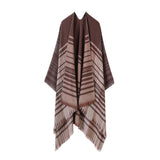 LINE PLAID SPLIT SHAWL THICK LARGE SIZE SCARF CAPE_CWASC2233