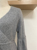 SOLID COLOR TIE V-NECK SWEATER LONG SWEATER_cwdsd4919