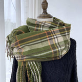 PLAID WINTER SCARF VINTAGE TASSEL SHAWL FOR WOMEN_CWASC1473