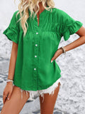 Womens Casual Pleated Button-Down Linen Shirt