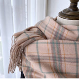 PLAID FAUX CASHMERE SCARF COZY FRINGE WINTER WRAP_CWASC1459
