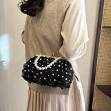 Small Chanel-Style Pearl Chain Flower Shell Bag