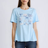 CUTE BOW PRINT T SHIRT FOR WOMEN SHELL NECKLINE_CWTTS1465