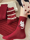 Warm Red Wool Thick Crew Socks For Women_Cwms03294