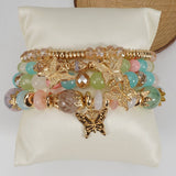 Cwmm10456_Boho Leaf Charm Multi Layer Beaded Bracelet