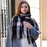 Womens Double Face Plaid Scarf Winter Warmth
