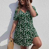 Waistline Holiday Daisy Print A Line Dress_Cwdsd3303