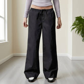 Striped Street Drawstring Straight-Leg Pants