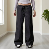 Striped Street Drawstring Straight-Leg Pants