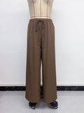 Stretched-Waist Drawstring Straight-Leg Trousers