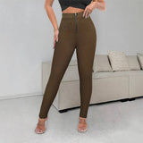 Stylish Elastic-Waistband Zipper Tight Knit Pants
