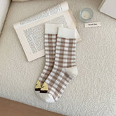 Women Brown Casual Plaid Socks_Cwms0958