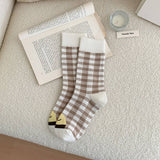 Women Brown Casual Plaid Socks_Cwms0958