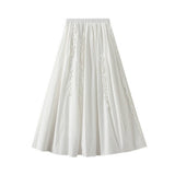 RUFFLE TRIM 3D LACE A LINE SLIMMING SKIRT_CWBMS0347