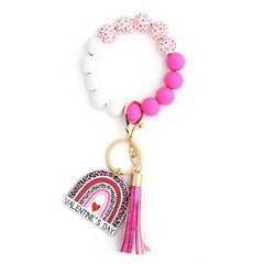 HEART WOODEN BEAD BRACELET KEYCHAIN PENDANT_CWMM6862