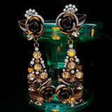 NEW VINTAGE ANTIQUE BRONZE FLOWER EARRINGS_CWAJE1106