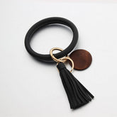 PERSONALIZED LEATHER WRISTLET KEYCHAIN WITH TASSEL_CWMM7024