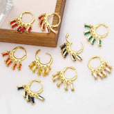 RECTANGULAR COLORED ZIRCON TASSEL EARRINGS_CWAJE1006