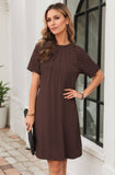 Solid-Color Hollowed-Out Lace Round-Neck Dress