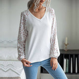 Waffle Patterned Leopard V-Neck Sweater With Base