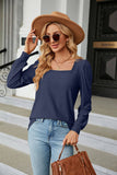 Square Collar Jacquard Long-Sleeved Loose T-Shirt